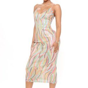 Party Prom Wedding Dress 6 Sequin Sexy Midi Dress - Multi Color